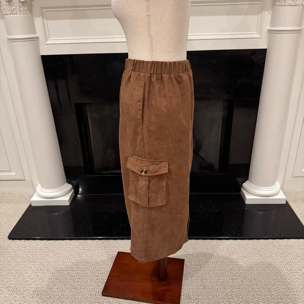 Little Lies Mocha Corduroy Cargo Skirt | Size Small | NWT - Picture 3 of 12